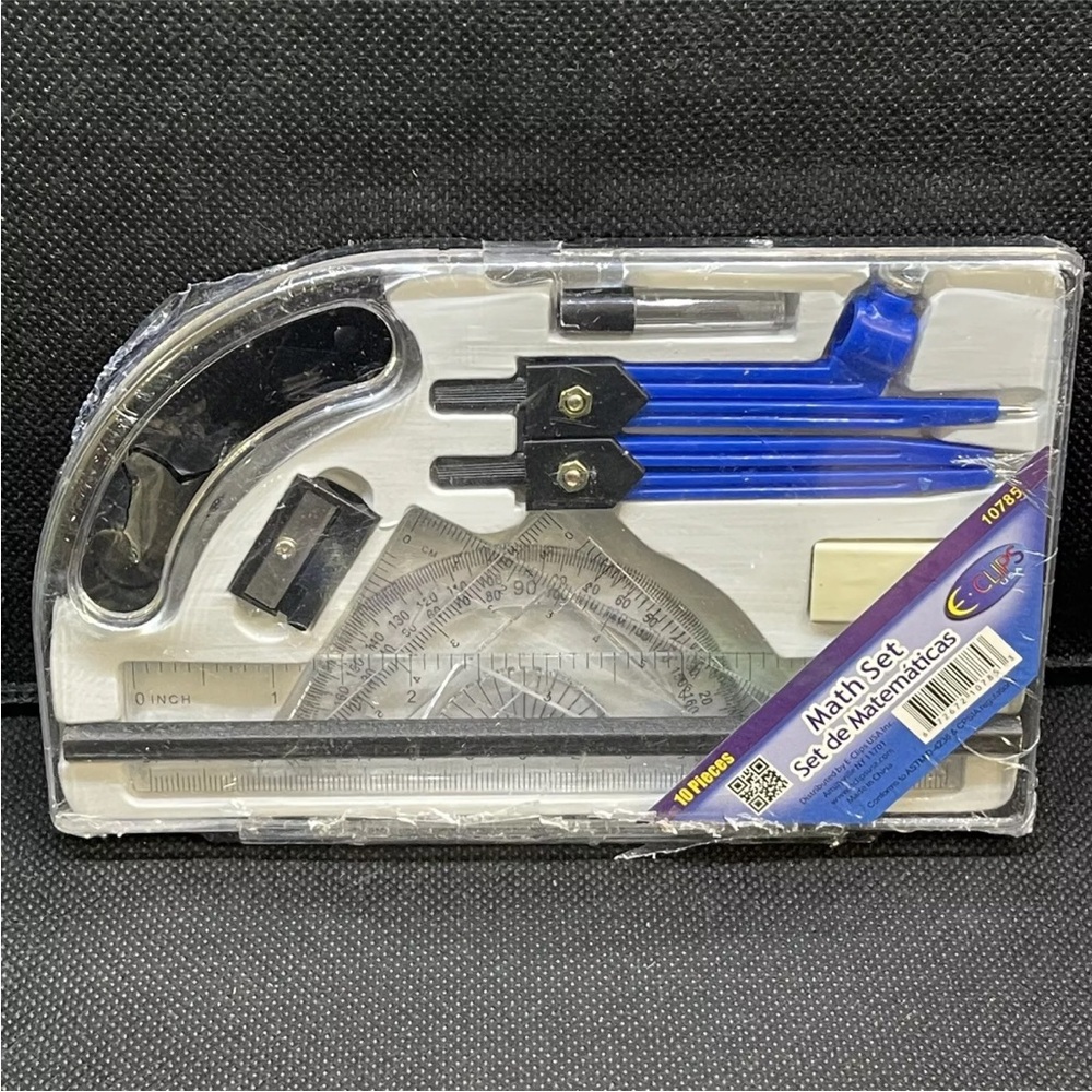 Compass Protractor Triangle Ruler Set Math Drafting Drawing Geometry Blue - Picture 2 of 4